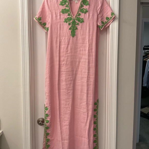 Lilly Pulitzer Pink Maxi Dress with Green Embroidery